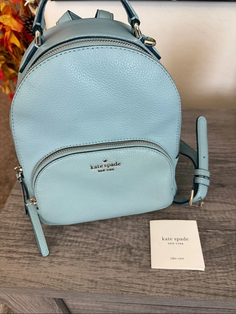 kate spade Light Blue Pebbled Leather Mini Backpack